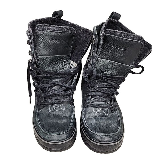Sorel Black Kingston Peak Leather Moc Winter Snow Lace Up Boot Men's Sz 9 EUC - Picture 3 of 6